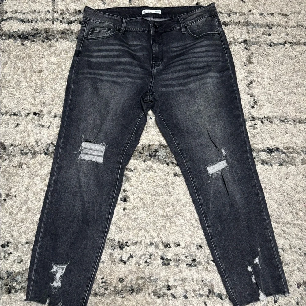 KanCan Charcoal Distressed Straight Leg Jeans